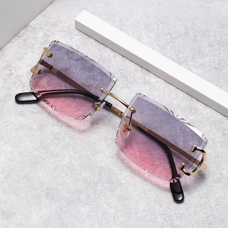 Neue Luxus-Hochwertige 2025 Rahmenlose Cut Farbige Gläser UV400 Sonnenbrille Modische Quadratische Metallbügel Brillen für Damen und Herren