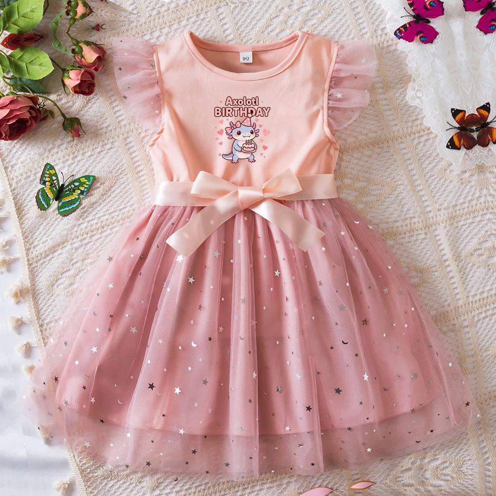 Hexagonal Dragon Princess Dress Butterfly Mesh Tutu Gown Girls Birthday Party Toddler Summer Outfit