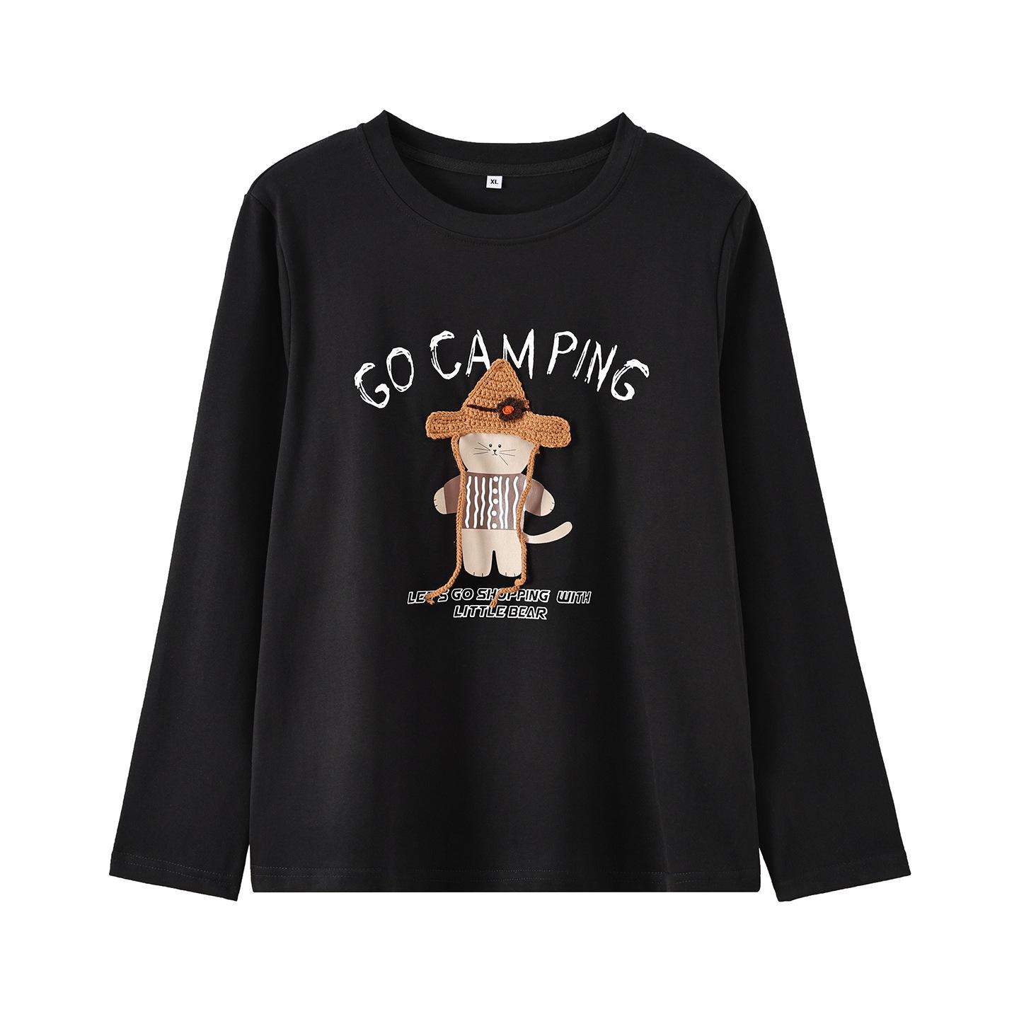 

Zhi Xuan Plus Size Cartoon Print Long Sleeve T-Shirt for Women – Slimming Spring Top 3XL (171-190 lbs) чёрный