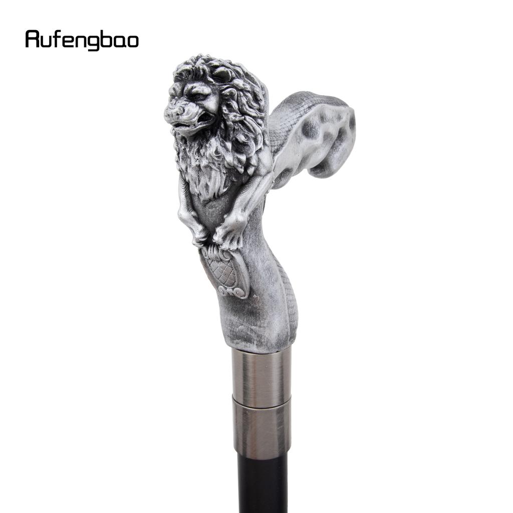 Silver Lion Head Resin Walking Cane Fashion Decorative Steel Stick Gentleman Lion Performance Stage Cane 93cm