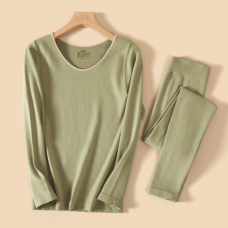 

«Женское бесшовное термобелье»: Немецкий бархат, контрастный подол, круглый вырез горловины на осень/зиму. One Size [80-130 kg]