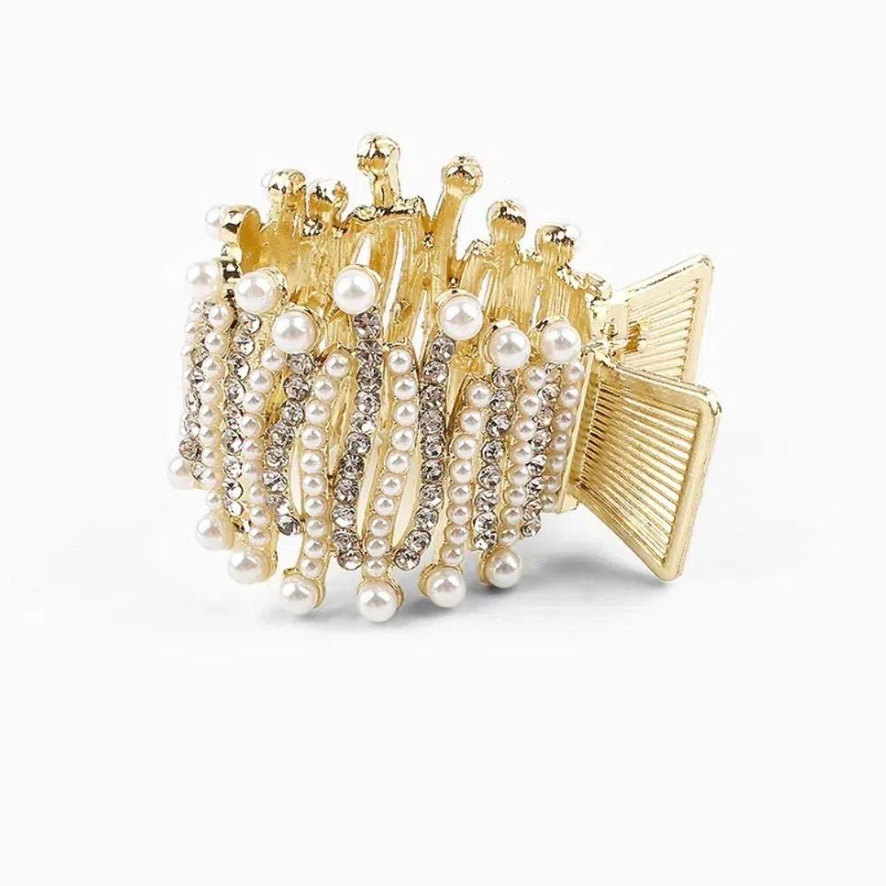 New Pearl Water Diamond High Ponytail Hair Claw Headwear Gifts Fixed Hair Shark Hair Clip Styling Tools Irregular Metal Hairpins