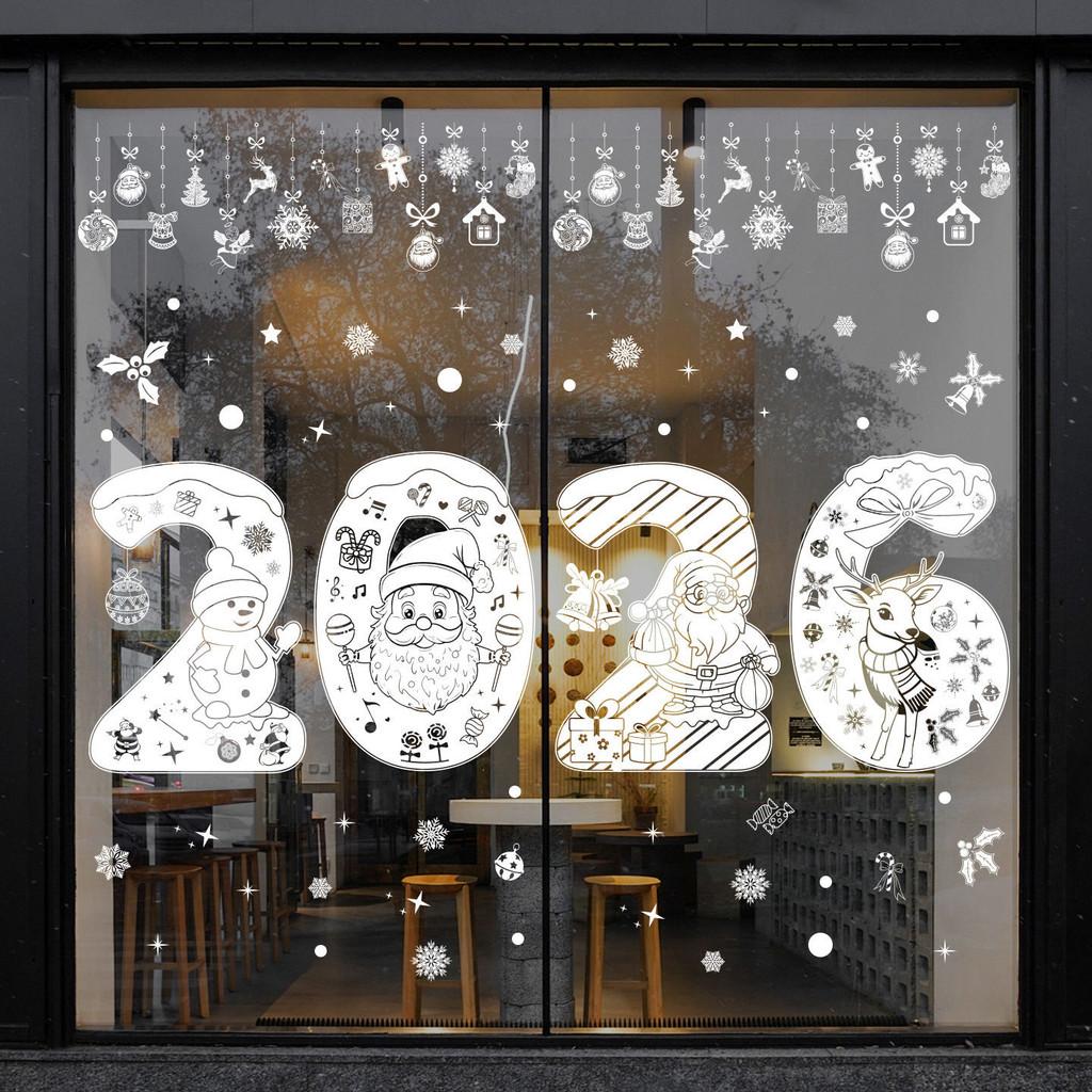 Deer Christmas 2026 Snowman Pvc Window Decals Holiday Home Decor Set Stickers