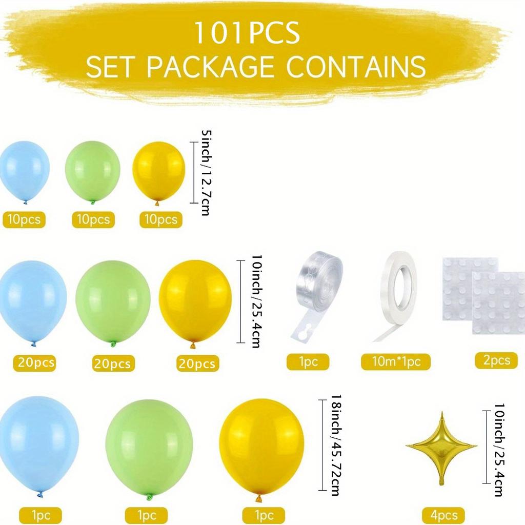 101pcs Turquoise Lemon Yellow Balloon Garland Set Gold Square Star Balloon Suitable for Summer Party Birthday Party Decoration