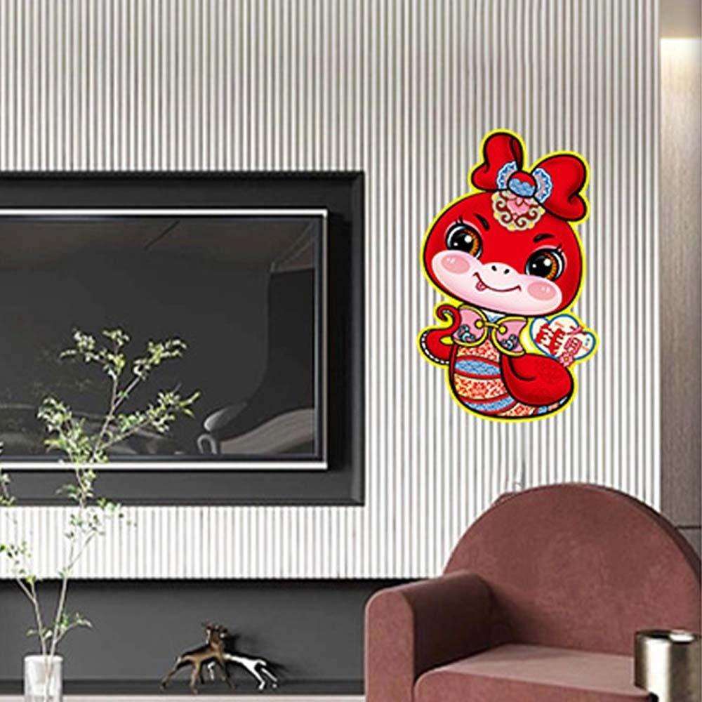 1 para naklejek na drzwi w chińskim stylu na Nowy Rok 2025, flokowane naklejki ze znakiem szczęścia, impreza okolicznościowa