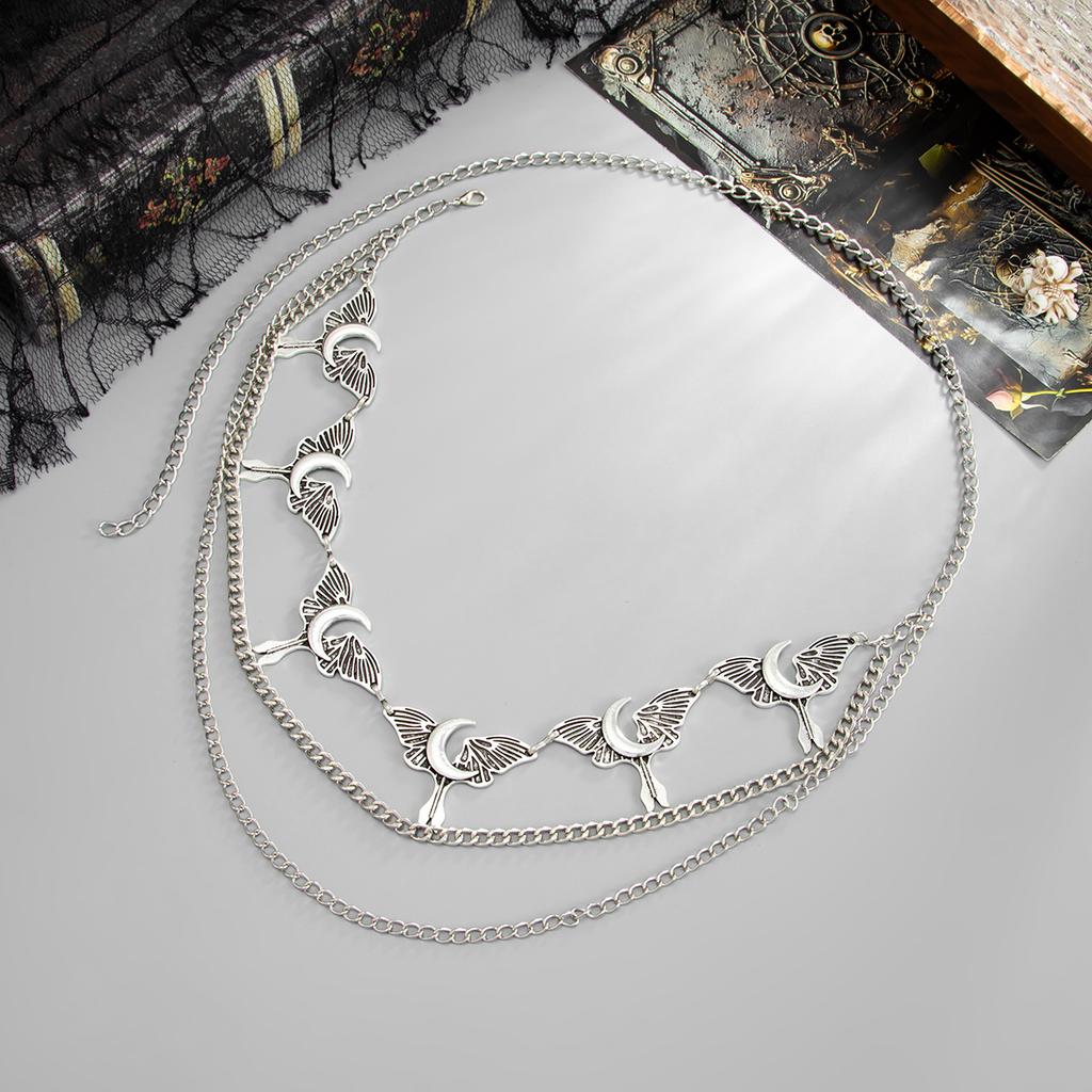 Punk Style Spider Web Pendant Multi-Layer Body Chain Vintage Crescent Moon Joint Waist Chain for Women Men Unisex Streetwear Accessory