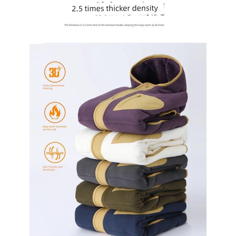 Double-Sided Polar Fleece Hooded Outwear Men Winter Thickening Cardigan Outdoor Fleece Coat Liner Export Men's Clothing Jacket