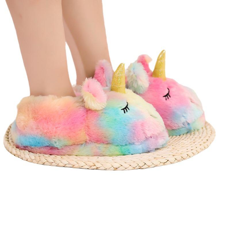 Pantofole Invernali Peluche Unicorno - Pantofole Cartoon per Coppie da Interno/Esterno con Tacco