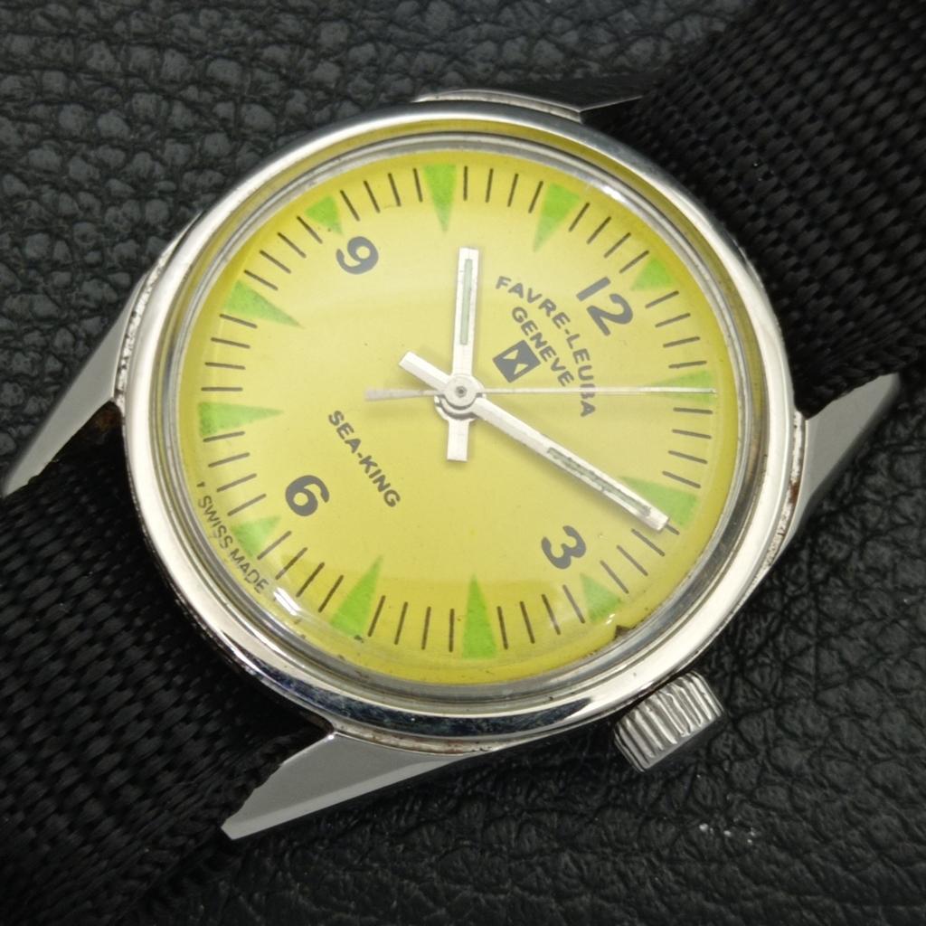 HAND-WINDING VINTAGE FAVRE LEUBA SEA KING SWISS MENS SIGN CASE WATCH A702019-5 R208-a702019