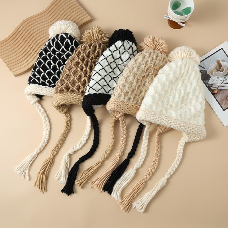 Korean Version of Versatile Thick Woven Plaid Warm Hat Autumn and Winter Fashion Plush Thick Wool Hat Outdoor Cold Hat