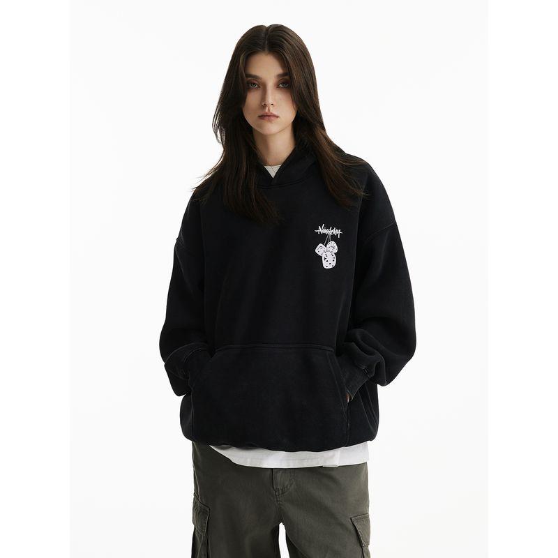 Men's European and American Style Heavyweight Trendy Hip-Hop Street Dice Print Hooded Sweatshirt, Unisex Loose Casual Couple Jacket