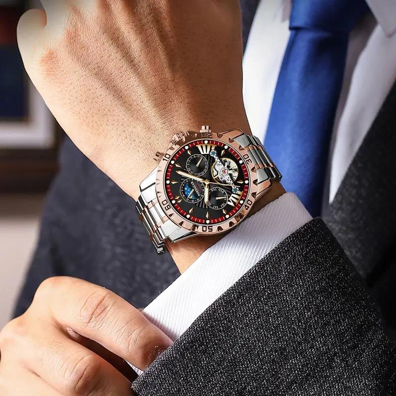Für POEDAGAR 1410 Luxus Herren Automatik Mechanische Uhr Edelstahl Leuchtend Wasserdicht 22mm Armbandbreite Analoganzeige