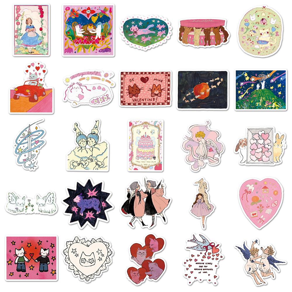 10/30/50pcs Cute Ins Style Cartoon Stickers Kawaii Girls Decoration Decals Toys Gifts Waterproof Retro Aesthetic Sticker Packs
