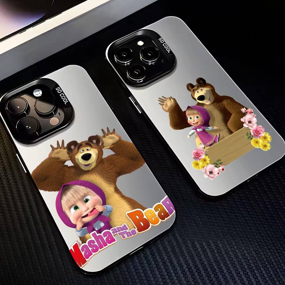 C-Cute M-M-Masha and the B-Bears Phone Case For iPhone17,16,15,14,13,12,11 Plus,Pro Max Candy Silver Plated Inside Cover