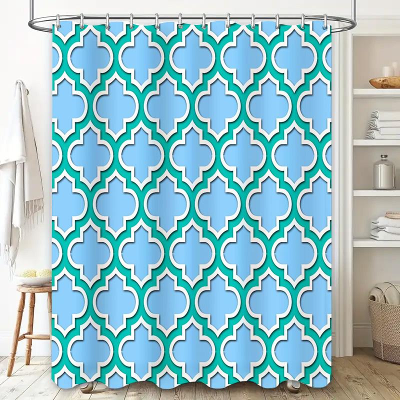 Blue Lattice Bliss: Modern Geometric Shower Curtain for a Vibrant and Stylish Bathroom Décor