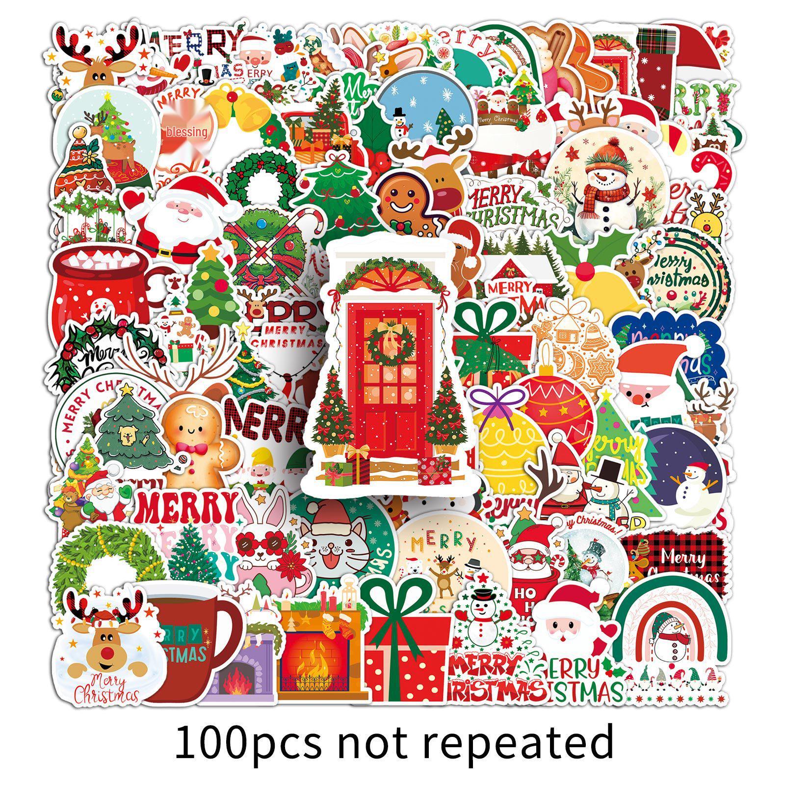 100 Christmas Doodle Stickers: Personalized Cartoon Decorations for Water Bottle, Computer, Phone Case DIY