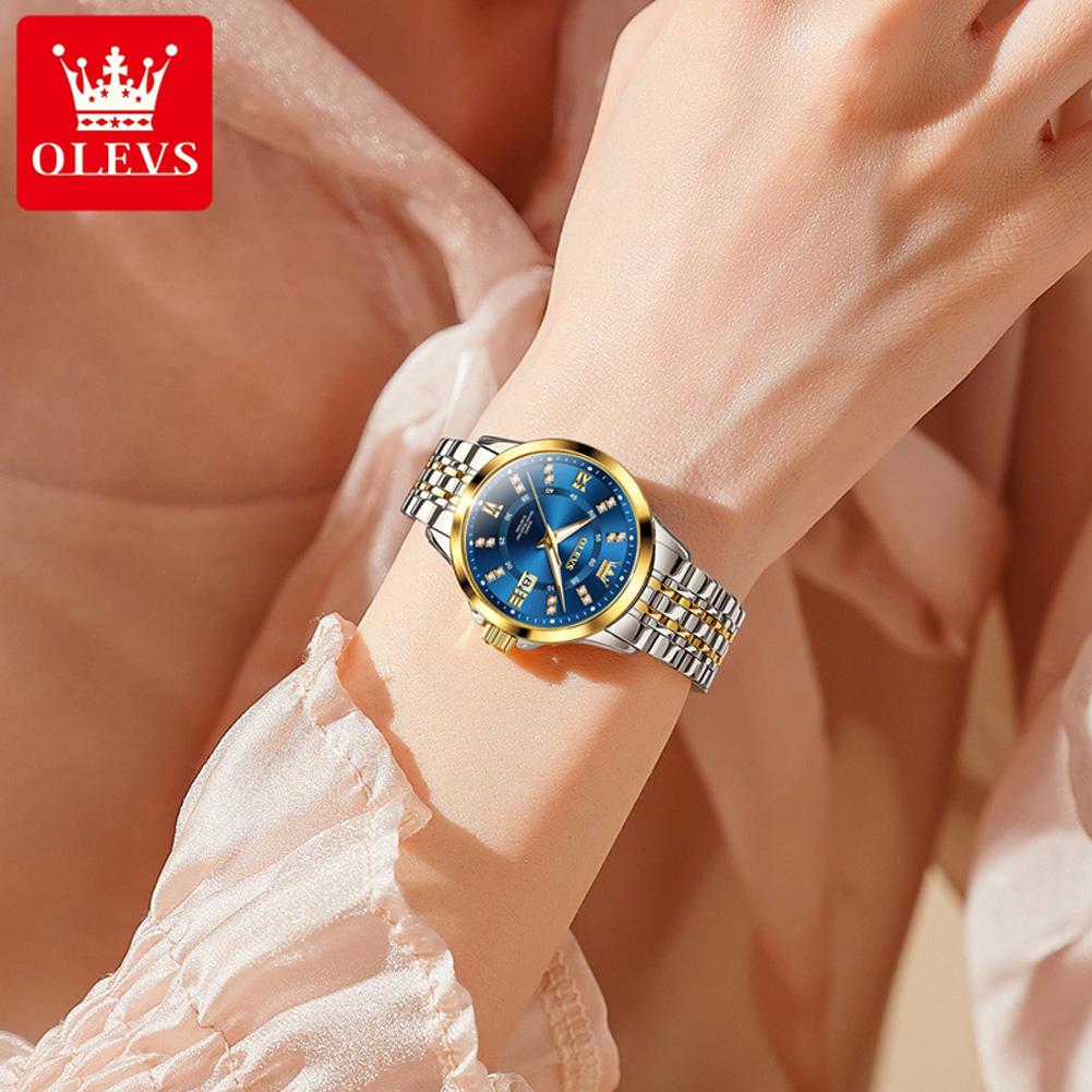 OLEVS 3620 Women Watch Luxury Brand Original Quartz Movement Wristwatch Waterproof HD Luminous Double Calendar Watch For Women