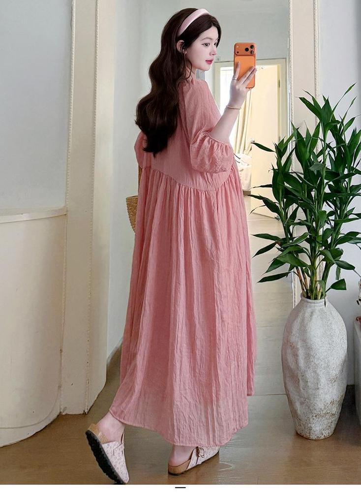 2026 Korean Loose-Fit Maternity Cotton Linen Dress
