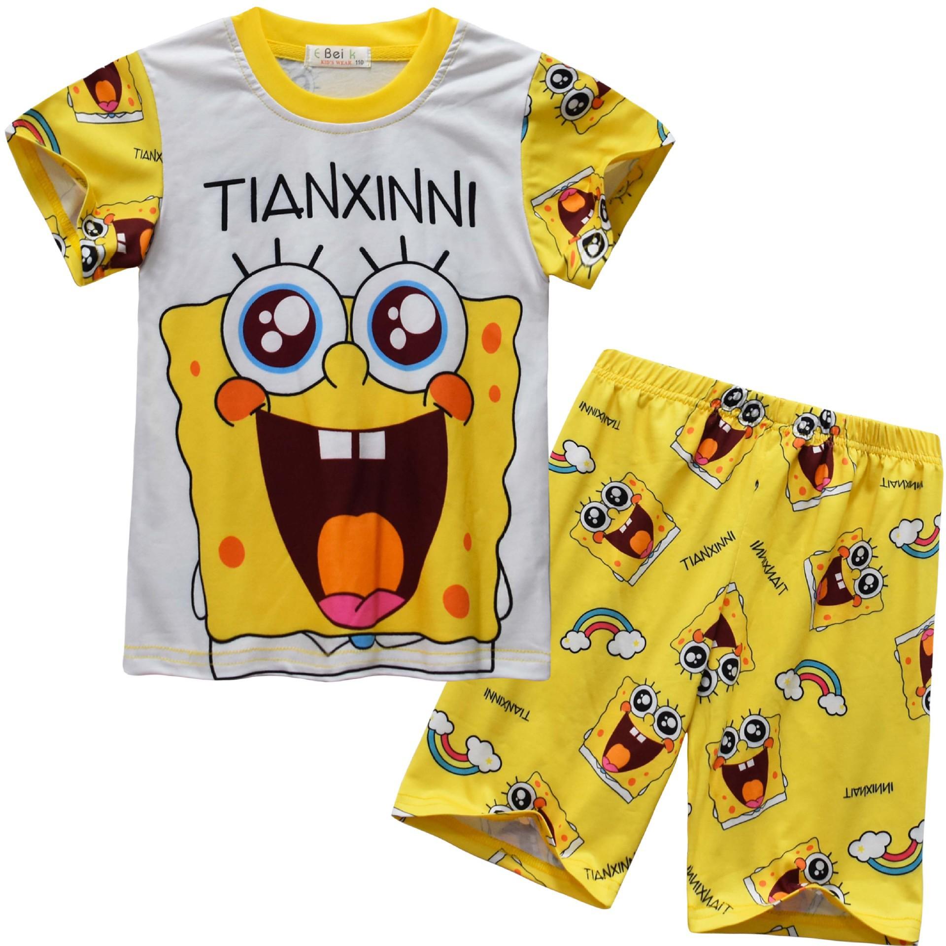 

Short-Sleeved Cartoon Digital Printing, Middle-Aged And Older Children S Daily Loungewear, Short-Sleeved + Shorts Set 92260. 110