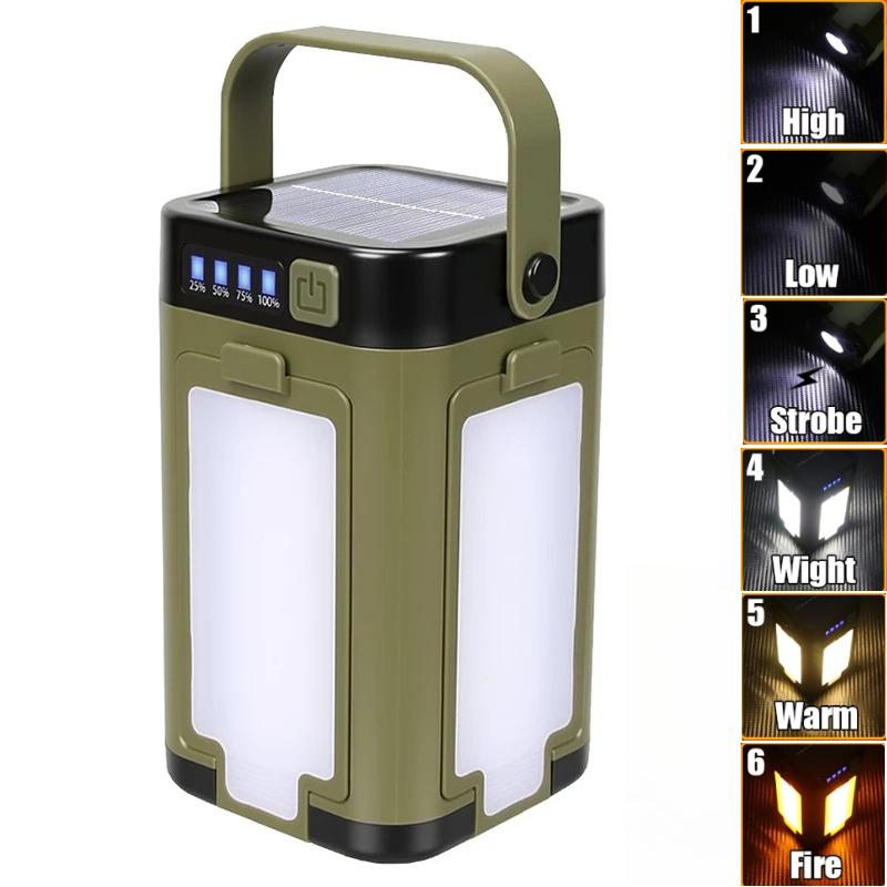 Solarna Ładowalna LEDowa Lampa Kempingowa 4-listna Składana Lampa Namiotowa Ciepła Lampa z Atmosferą Ognia Latarka Latarnia Oświetlenie Awaryjne Zewnętrzne