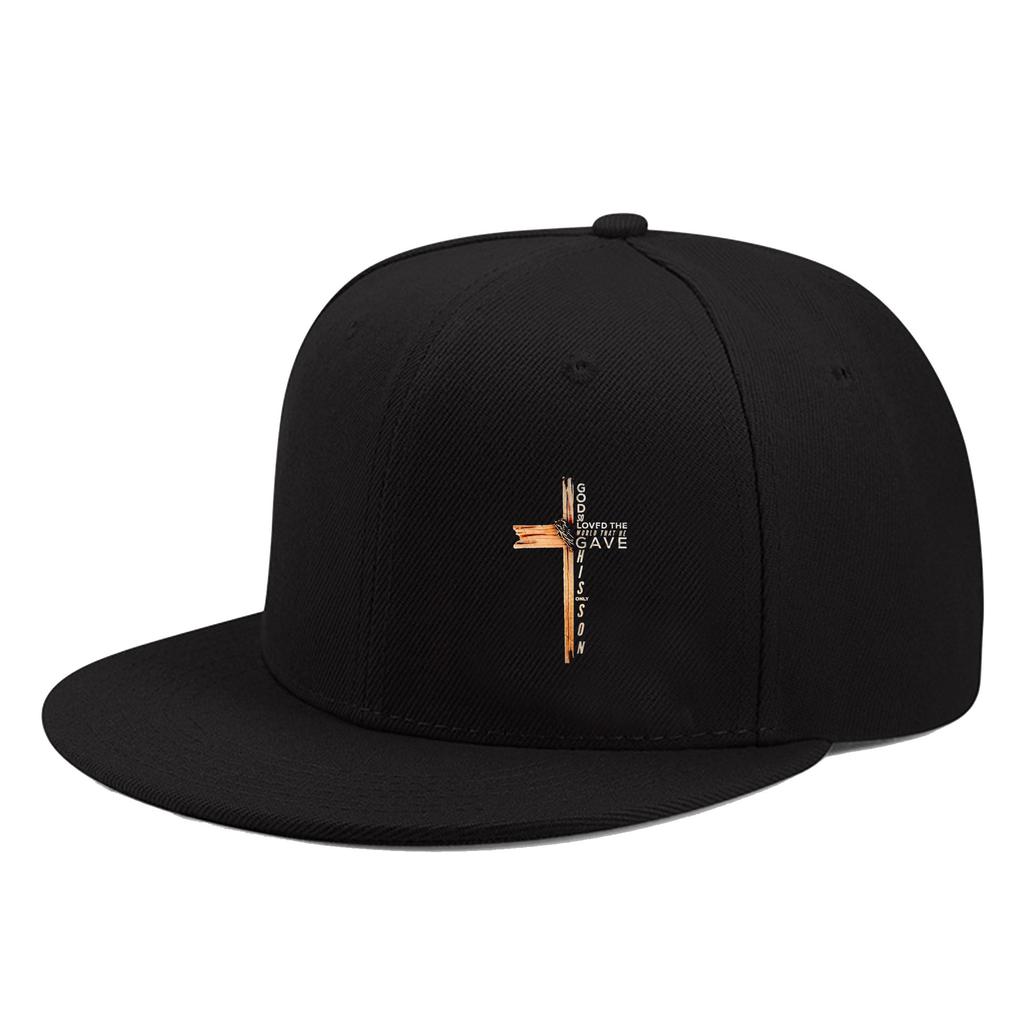 God So Loved The World Christian Cross Baseball Cap Polyester Street Dance Flat Brim Hat Unisex