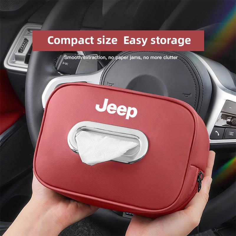 Car Tissue Box Quality Leather Auto Paper Towel Storage Bag For Jeep Grand Cherokee Wrangler JK Gladiator Compass Renegade Recon AKW1