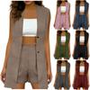 Women V Neck Sleeveless Vest Blazer and Shorts Set Two Piece Outfit with Open Front and Button Detail for Casual or Office Wear