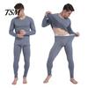 Long-sleeved Top And Pants Set 2 Pcs/Set Winter Men Thermal Underwear V Neck Plush Lined Seamless Long Sleeve Warm Slim Fit High Elastic Cold Weather
