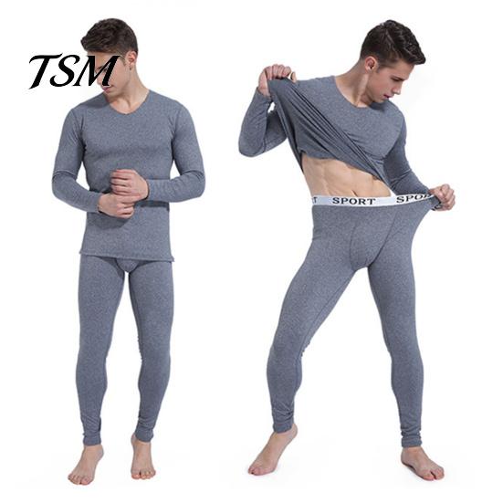 Long-sleeved Top And Pants Set 2 Pcs/Set Winter Men Thermal Underwear V Neck Plush Lined Seamless Long Sleeve Warm Slim Fit High Elastic Cold Weather