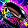 Graffiti-Style Stainless Steel Ring: Vibrant Spiral Design, Durable & Fade-Resistant.