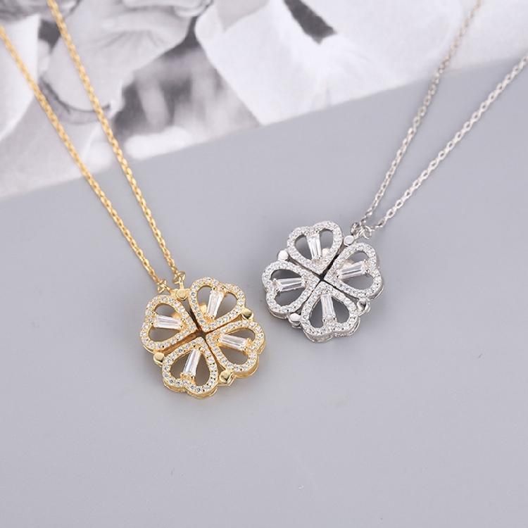 Love Necklace Hearts Lucky Four Leaf Clover Necklace Clavicle Pendant for Grils