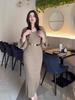 2024 Autumn European & American Women's Solid Color Long Slim Knitted Bodycon Skirt