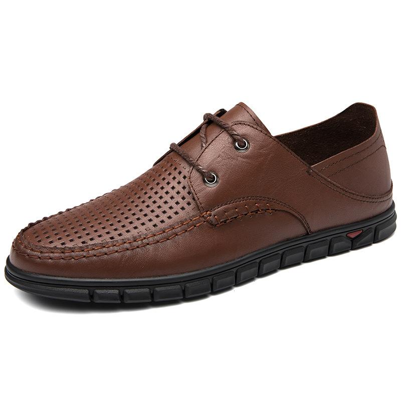 

Large size hollow men s shoes shoes hole breathable casual leather shoes lace-up work cowhide shoes business casual 45