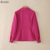 ZANZEA Women Casual Turn Down Collar Solid Color Long Sleeve Blouse