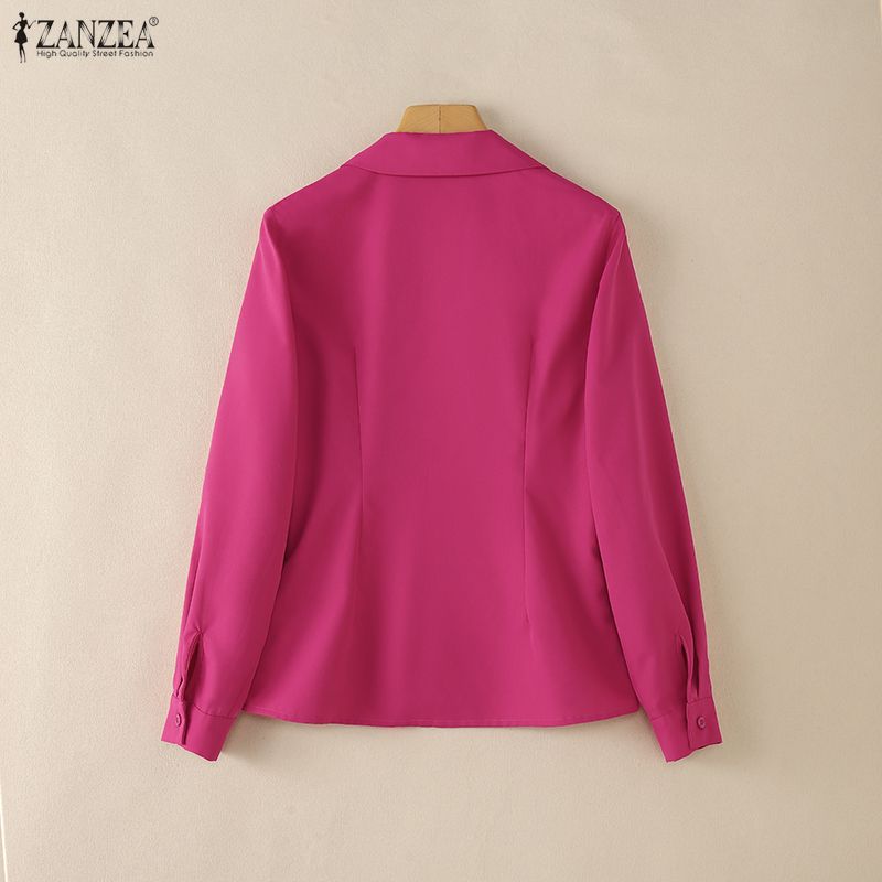 ZANZEA Women Casual Turn Down Collar Solid Color Long Sleeve Blouse