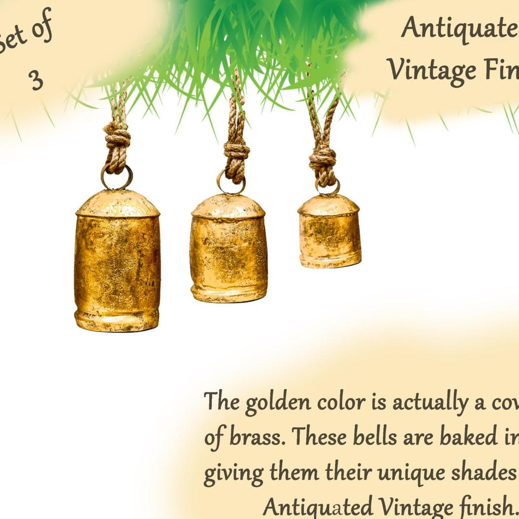 Zestaw 3 dużych dzwonków Harmony Cow, idealny prezent na Boże Narodzenie, duże zabytkowe ręcznie robione rustykalne dzwonki na szczęście ze sznurkiem