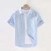 Men's Summer Cotton Linen Pocket Cardigan Square Collar Short Sleeve Casual Shirt