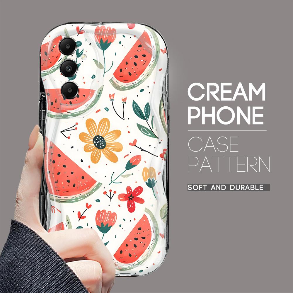 Cute Cartoon Pattern Cream Texture Casing Wavy Edge Soft Silicone Cover Phone Case for Samsung