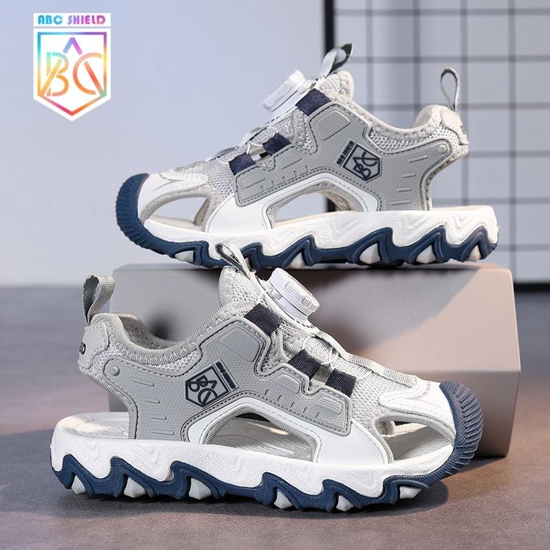 Girls sandals summer 2025 boys mesh non-slip sandals bag head beach shoes knob buckle popular children's sandals