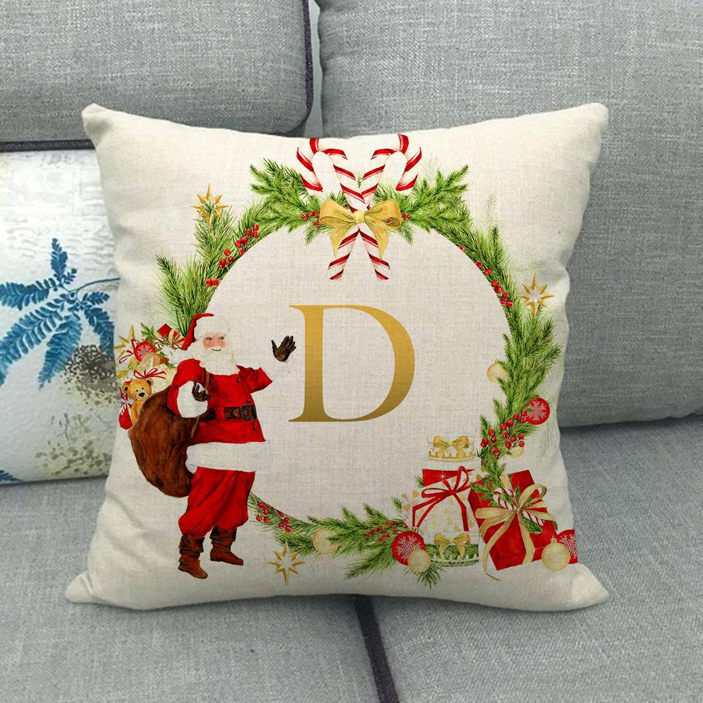 Simple Style Letter Christmas Wreath Digital Printing Short Plush Pillow Covers For Car Sofa Office Cushion Cover Home Goods