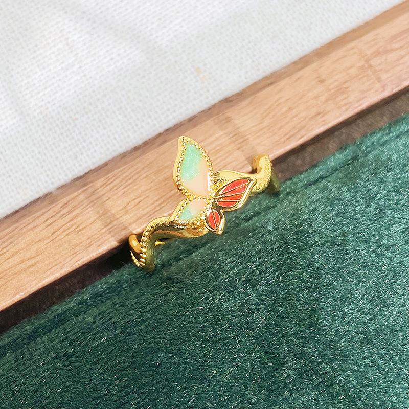 Medieval Personality Retro Dream Pink Butterfly Enamel Drip Open Ring Exquisite Light Luxury Pattern Ring