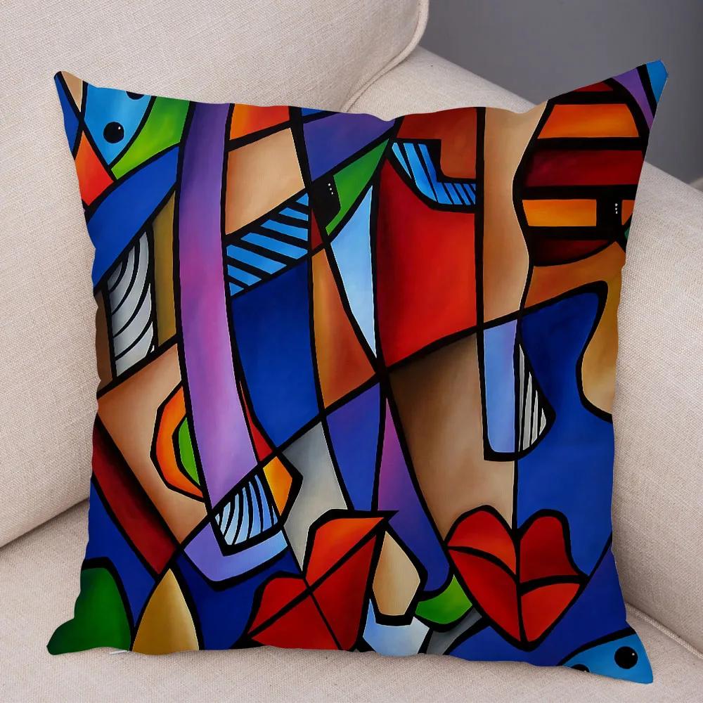 Abstract Painting Cushion Cover Decoration Nordic Style Colorful Cartoon Girl Pillowcase Sofa Home