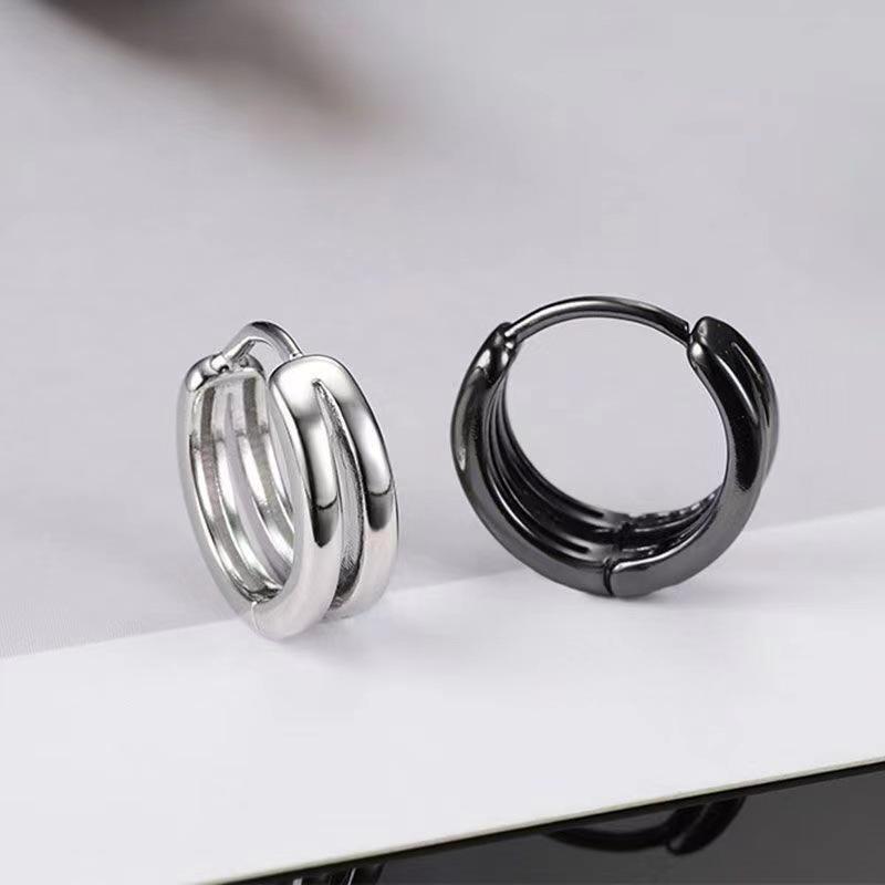 Trendy Geometric Double Ring Hollow Earrings for Men - Stylish & Simple