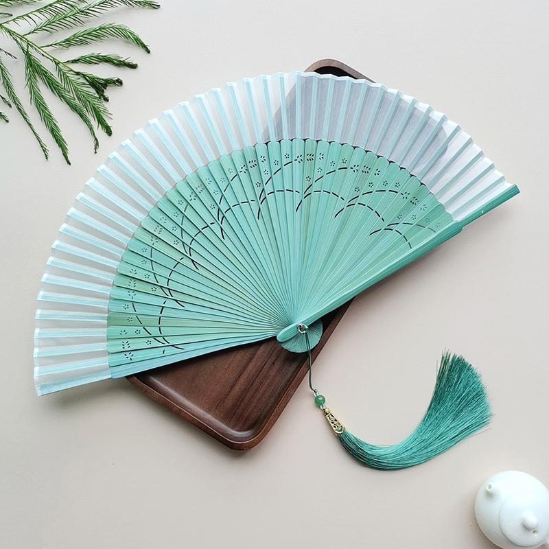 New Chinese Style Hanfu Cheongsam Fan Ancient Style Dance Performance Folding Fan Summer Single-Sided Bamboo Ribs Portable Fan