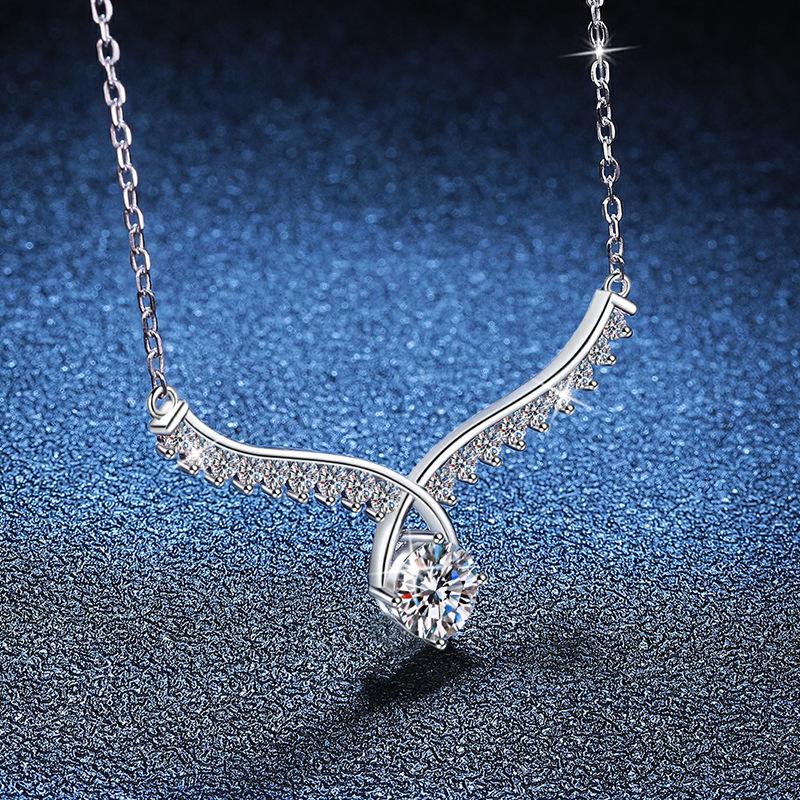 Sterling Silver Angel Wings Moissanite Pendant Necklace for Women 1 Carat S925