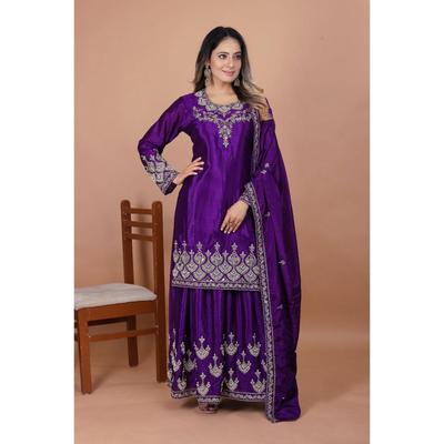 Presenting  New Designer Embroidered Chinon Sharara Suit With  Coding Sequence Embroidered Work And Rivet Moti Work