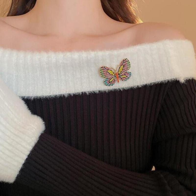 Fashion Exquisite Colorful Diamond Butterfly Brooches Cute Animal Corsage Pin For Women Girls Clothing Jewelry Accessories Gifts