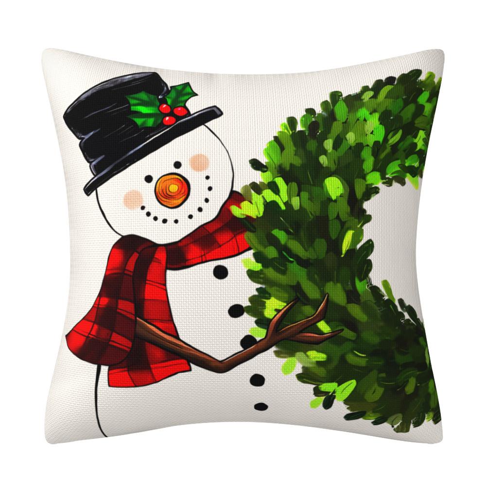 Christmas Snowman Pillowcase Big Red Snowman Print Cushion Set Decorative Sofa Set Household Goods