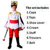 Rotes König Prinz Cosplay Kostüm für Halloween Karneval Party Blauer Umhang Zepter Krone Jacke Prinzenanzug 7 Teile Make-up Party