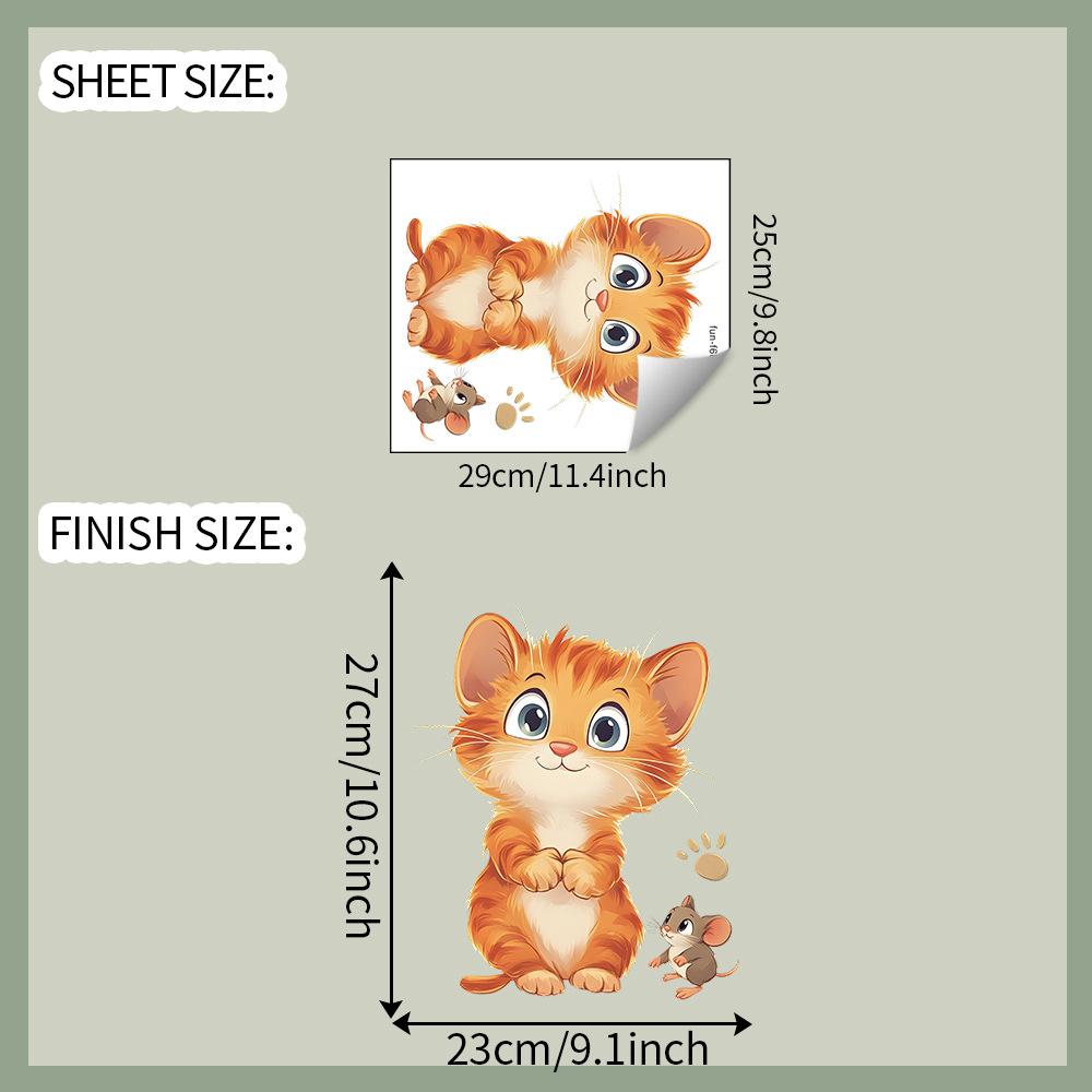 Cartoon Cat and Mouse Wall Sticker for Bedroom Living Room Background Decor Removable Self-Adhesive Decal